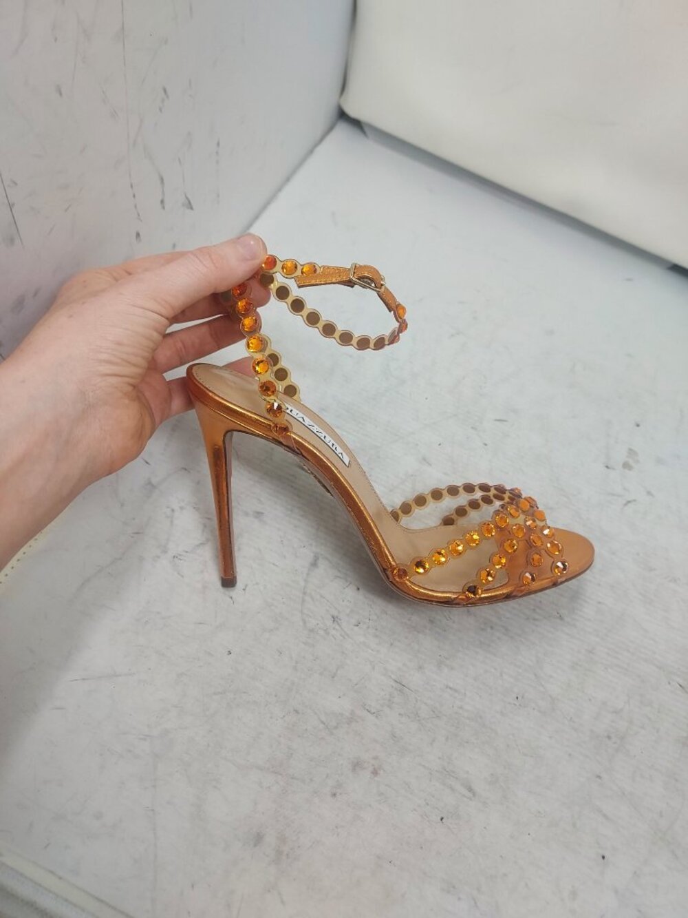 Aquazzura Tequila Crystal Jewel Orange Heel Sandal - Picture 3 of 11
